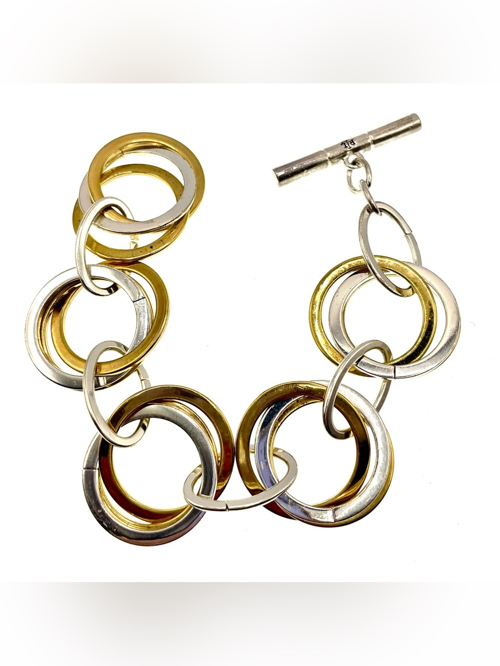 Lauren Ralph Lauren LRL Chunky Two Tone Link Bracelet 9” Gold Silver Toggle